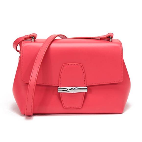 NEW LONGCHAMP roseau leather crossbody handbag in poppy pink
